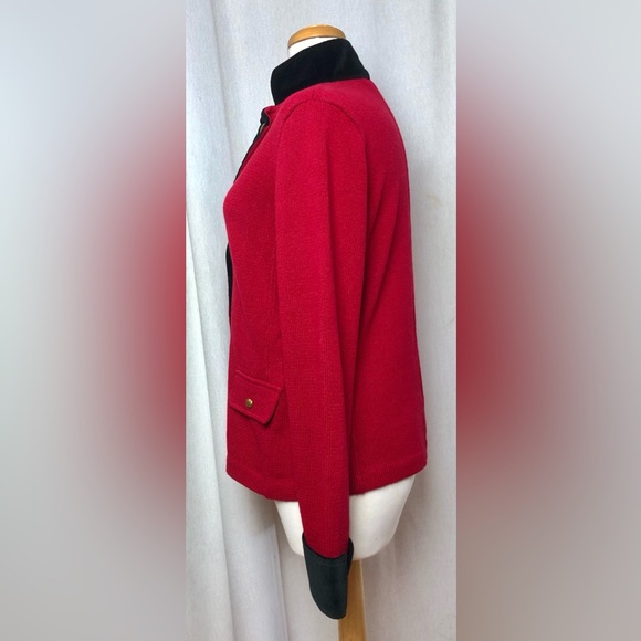 Lauren Ralph Lauren Red Black Knit Sweater Blazer Jacket Gold Buttons Large - Picture 12 of 16